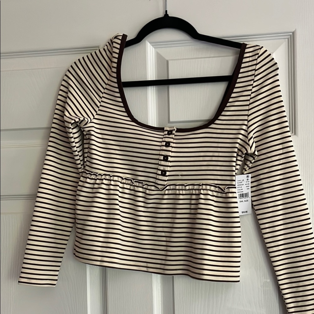 PacSun Black and Blue Buttoned Peplum Crop Blouse